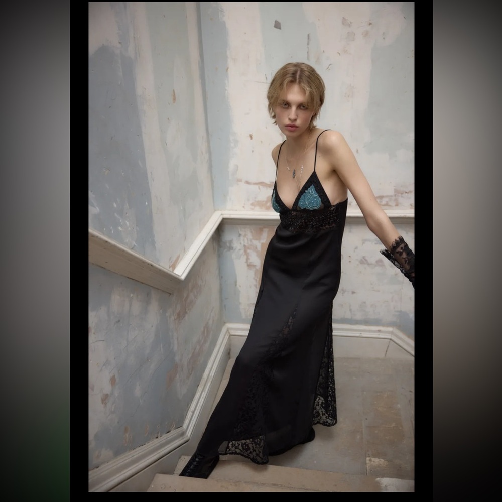 Zara Black Chemise with Teal Lace